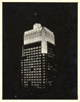Telephone Building at night, 1929, courtesy San Francisco History Center, SF Public LIbrary